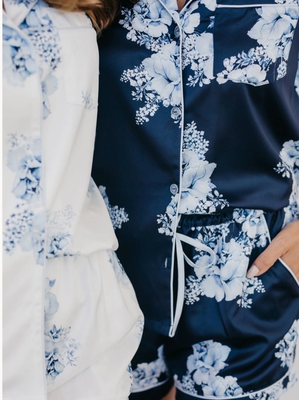 Le Rose Women's Blue Floral Satin Short Pajama Set - Matching Top & Shorts - Picture 5 of 5